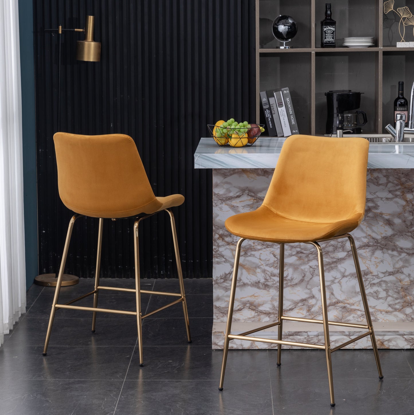 MAVA  Modern Velvet 26.50 in Counter Height Stools - Set of 2 - Gold