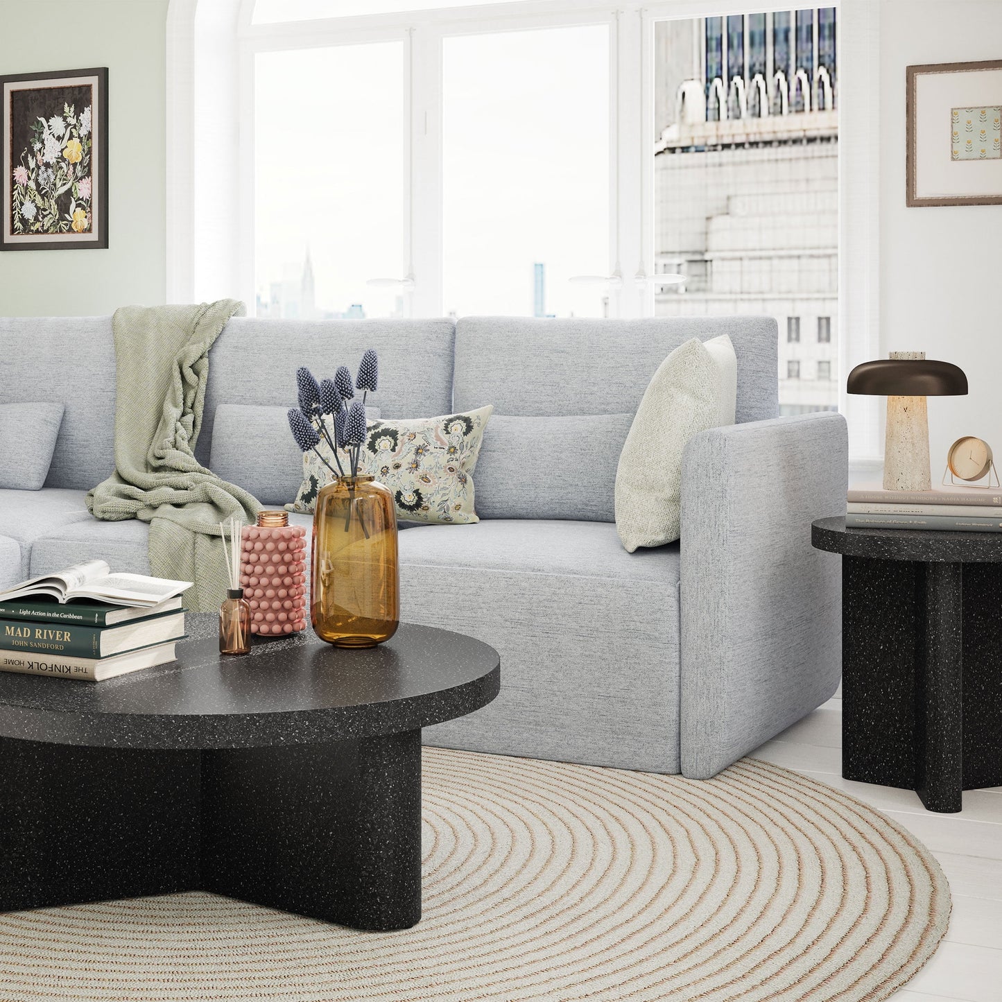 MAVA round Coffee Table Finish by Drew Barrymore, Speckled Marble Finish