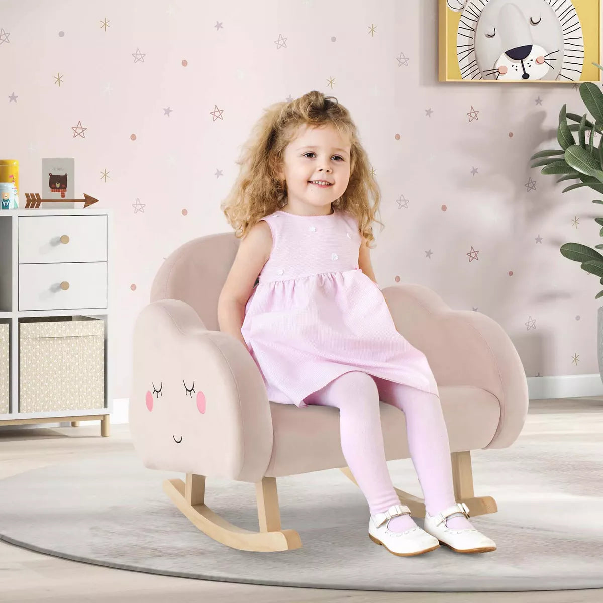 MAVA Toddler Rocking Chair Children'S Upholstered Velvet Rocker Kids Armchair Pink/White