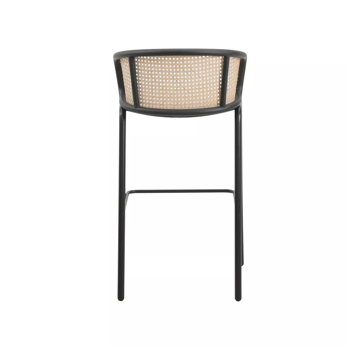 MAVA Mid-Century Modern Wicker Bar Stool with Fabric Seat and Black Powder Coated Steel Frame, Set of 2