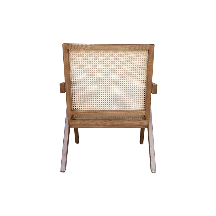 MAVA Modern Accent Chair, Rattan, Cane, Wicker, Handmade Ash Solid Wood, Brown