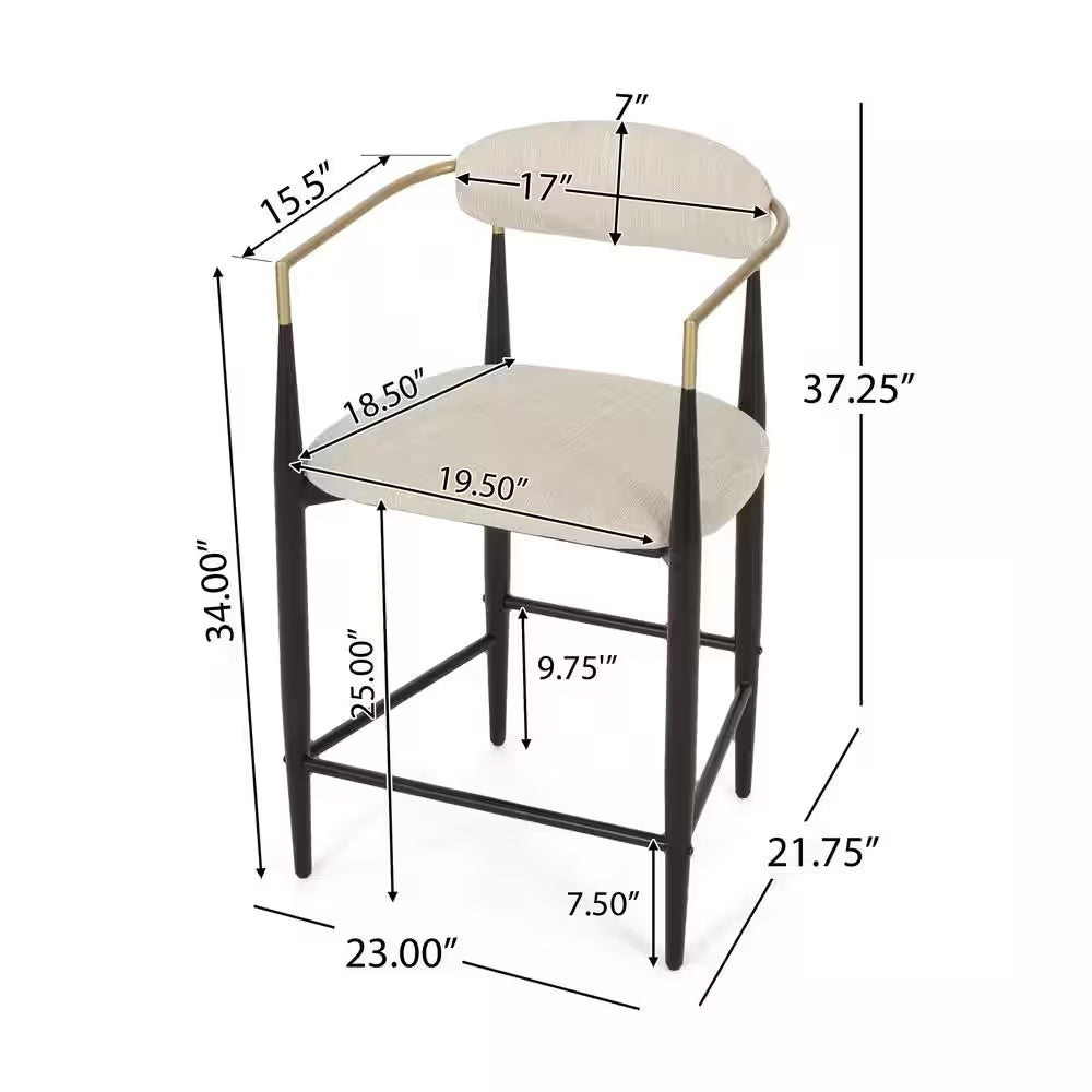 MAVA 37.25 In. Low Back Beige and Black Wood Counter Stool (Set of 2) Extra Tall