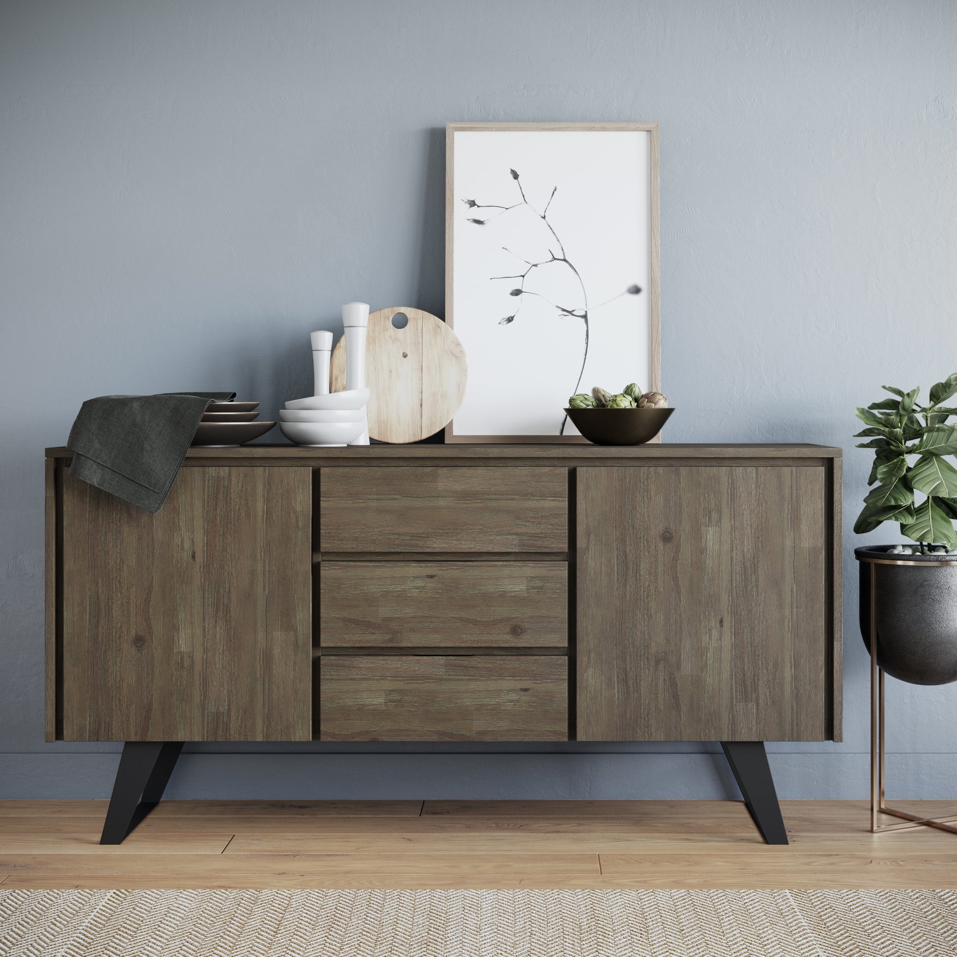 MAVA Solid Acacia Wood Sideboard Buffet in Gray