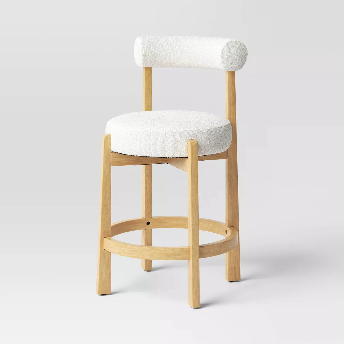 MAVA Upholstered and Wood Boucle Counter Height Barstool Cream - Threshold™: Round, Stained, Polyurethane Foam Filled