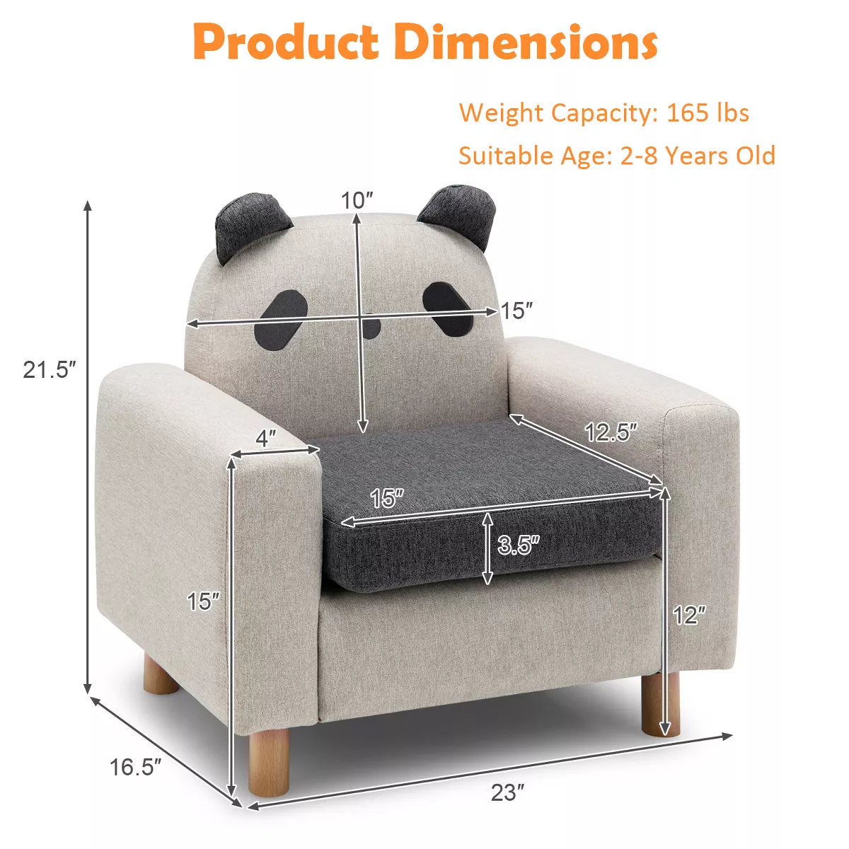 MAVA Kids Panda Sofa Wooden Armrest Chair Couch W/ Thick Cushion Beech Legs Gift