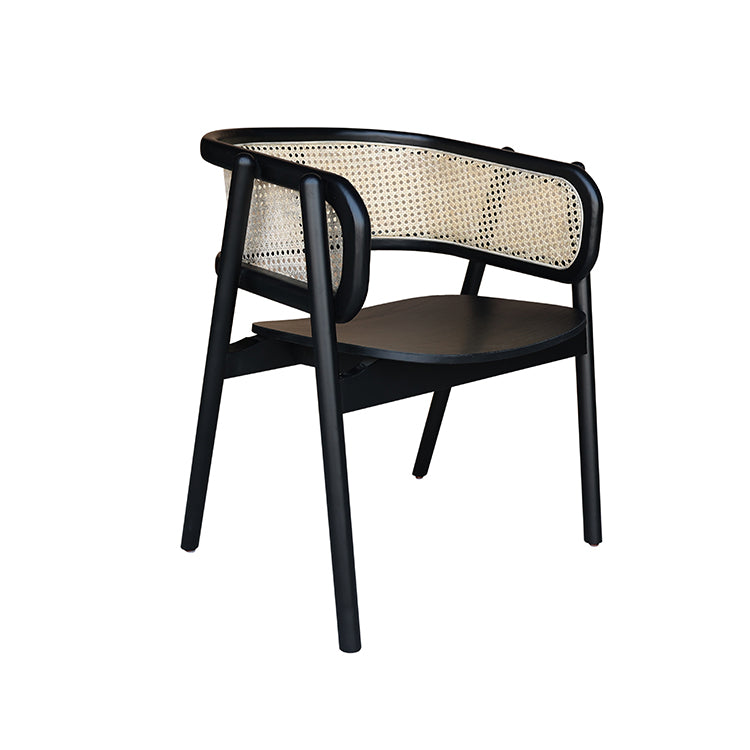 MAVA Modern Handmade Rattan Cane Dining ArmChair, Black