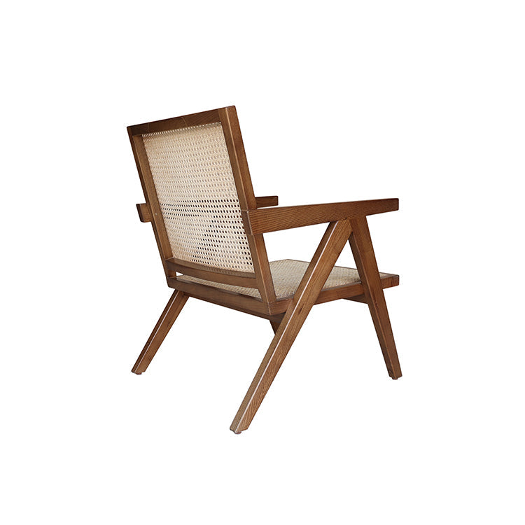 MAVA Modern Accent Chair, Rattan, Cane, Wicker, Handmade Ash Solid Wood, Brown