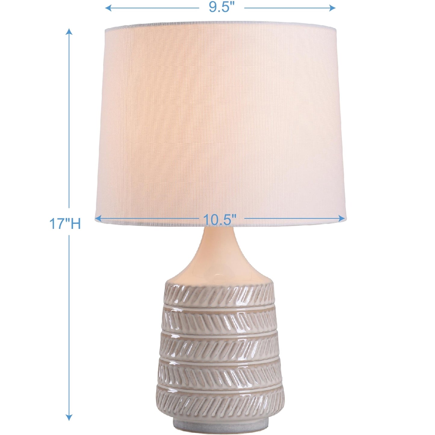 MAVA White and Beige Etched Ceramic Table Lamp with Shade 17"H