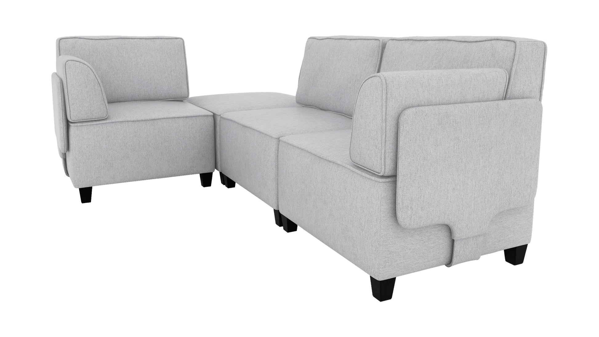 4-Piece Modular Sectional Sofa with Ottoman, Light Gray