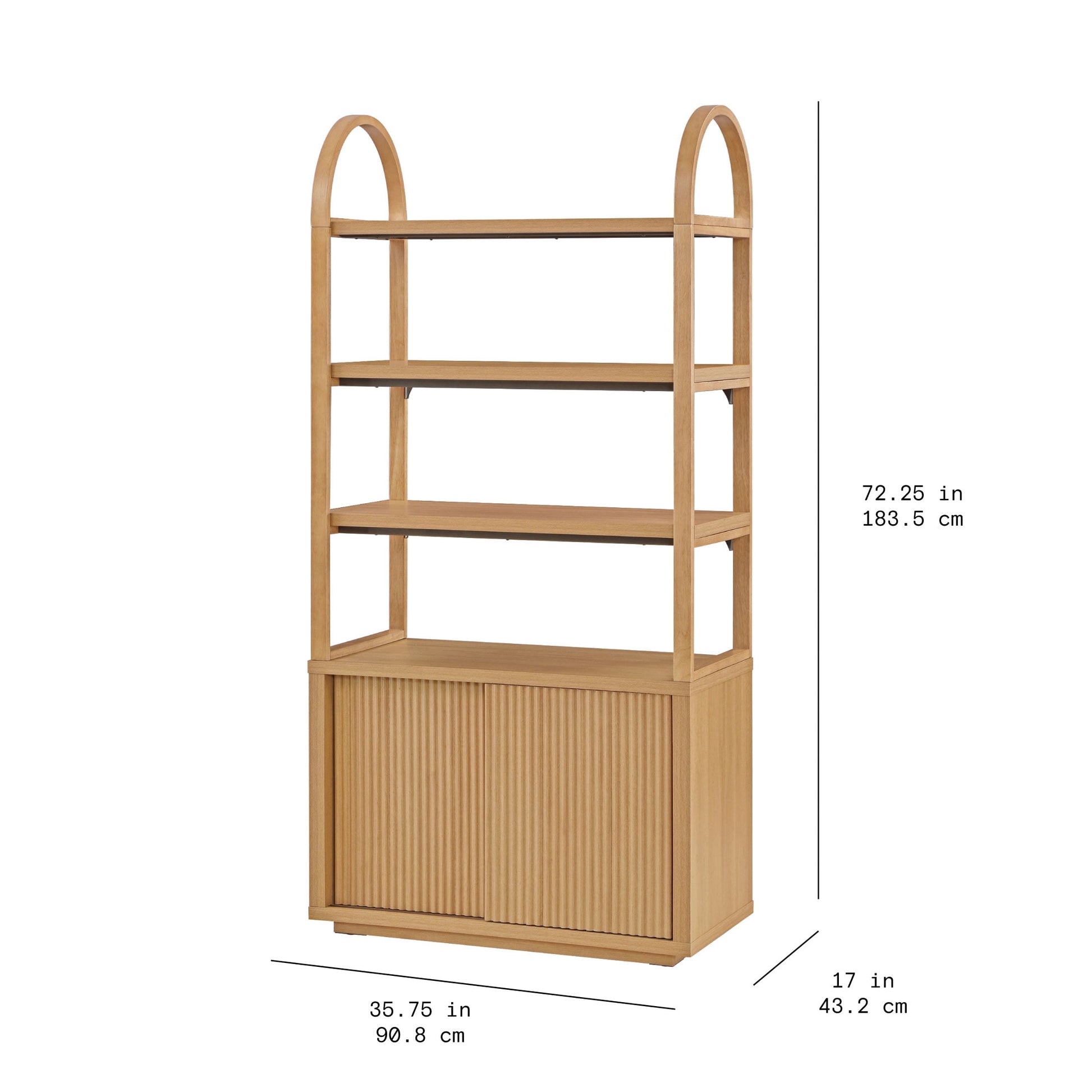 Fluted 3-Shelf Bookcase with Storage Cabinet by Drew Barrymore, Light Honey Wood Finish