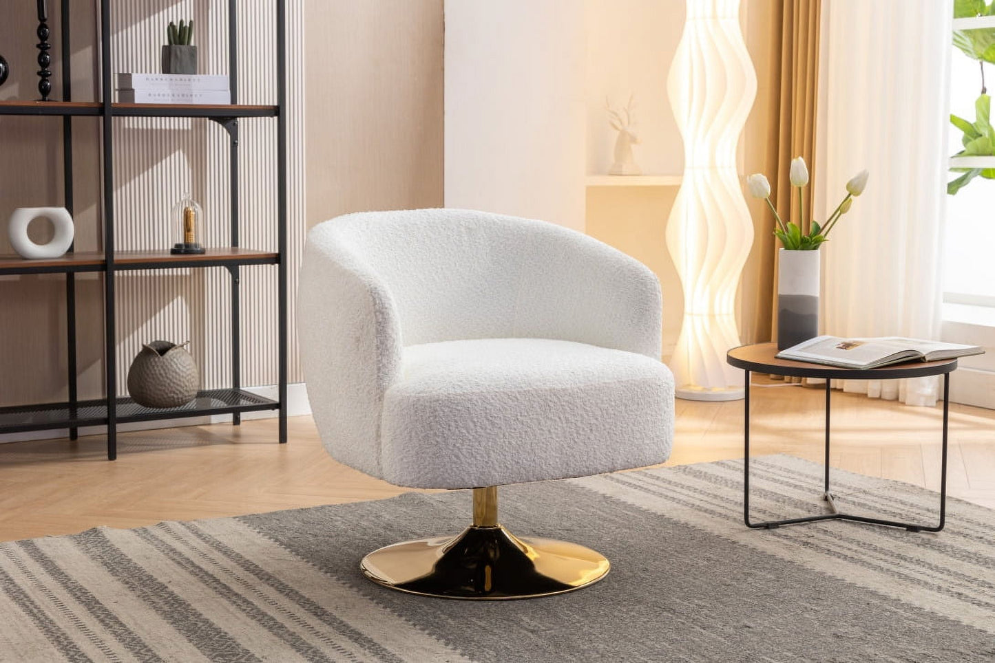 MAVA Accent Swivel Chair, Sofa Chairs with Gold Metal round Base,Home Office Chair for Hotel, Bedroom, Office, Lounge,White