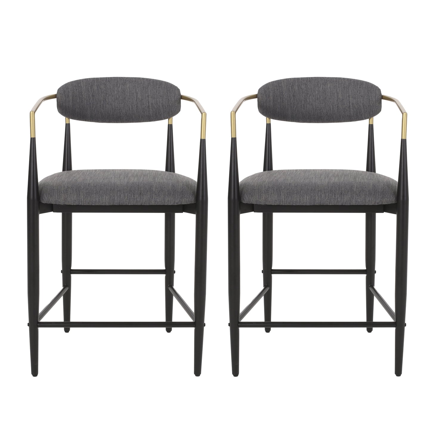 MAVA Indoor Fabric and Metal 25 Inch Counter Stools, Set of 2, Charcoal, Black, and Gold