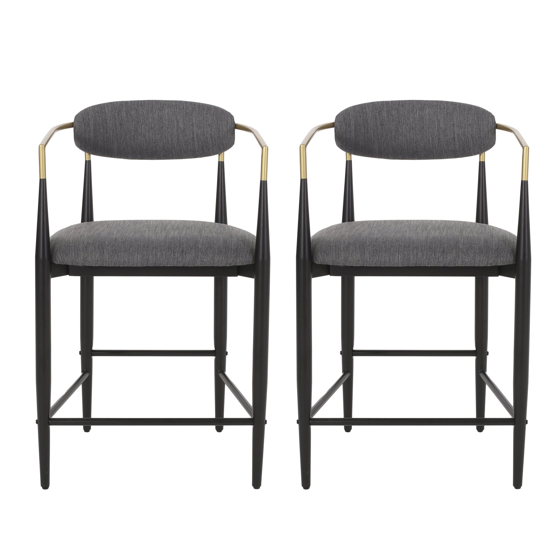 MAVA Indoor Fabric and Metal 25 Inch Counter Stools, Set of 2, Charcoal, Black, and Gold