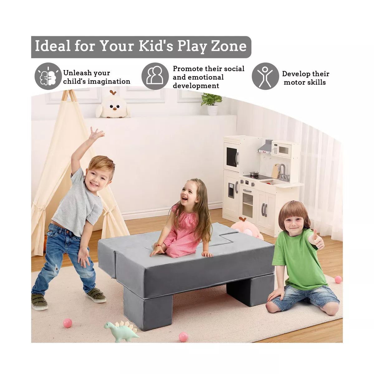 MAVA 6PCS Modular Kids Play Sofa, Toddler Couch Play Couch for Playroom, Foam Modular Couch for Girls & Boys