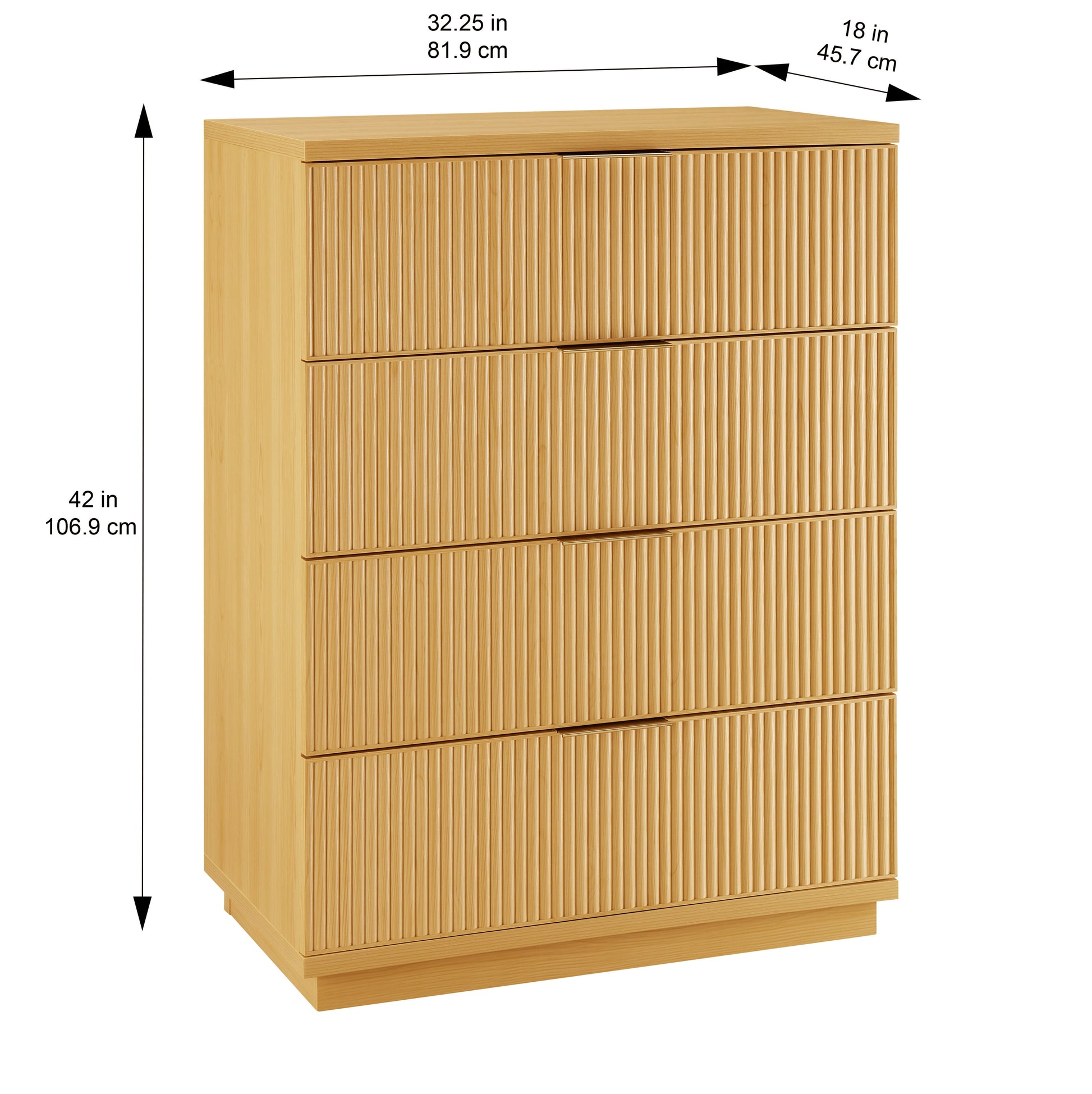 MAVA Fluted 4 Drawer Dresser for Bedroom, Natural Pine