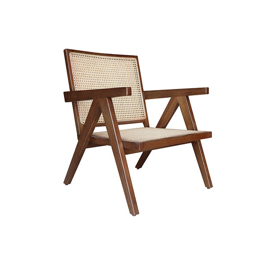 MAVA Modern Accent Chair, Rattan, Cane, Wicker, Handmade Ash Solid Wood, Brown