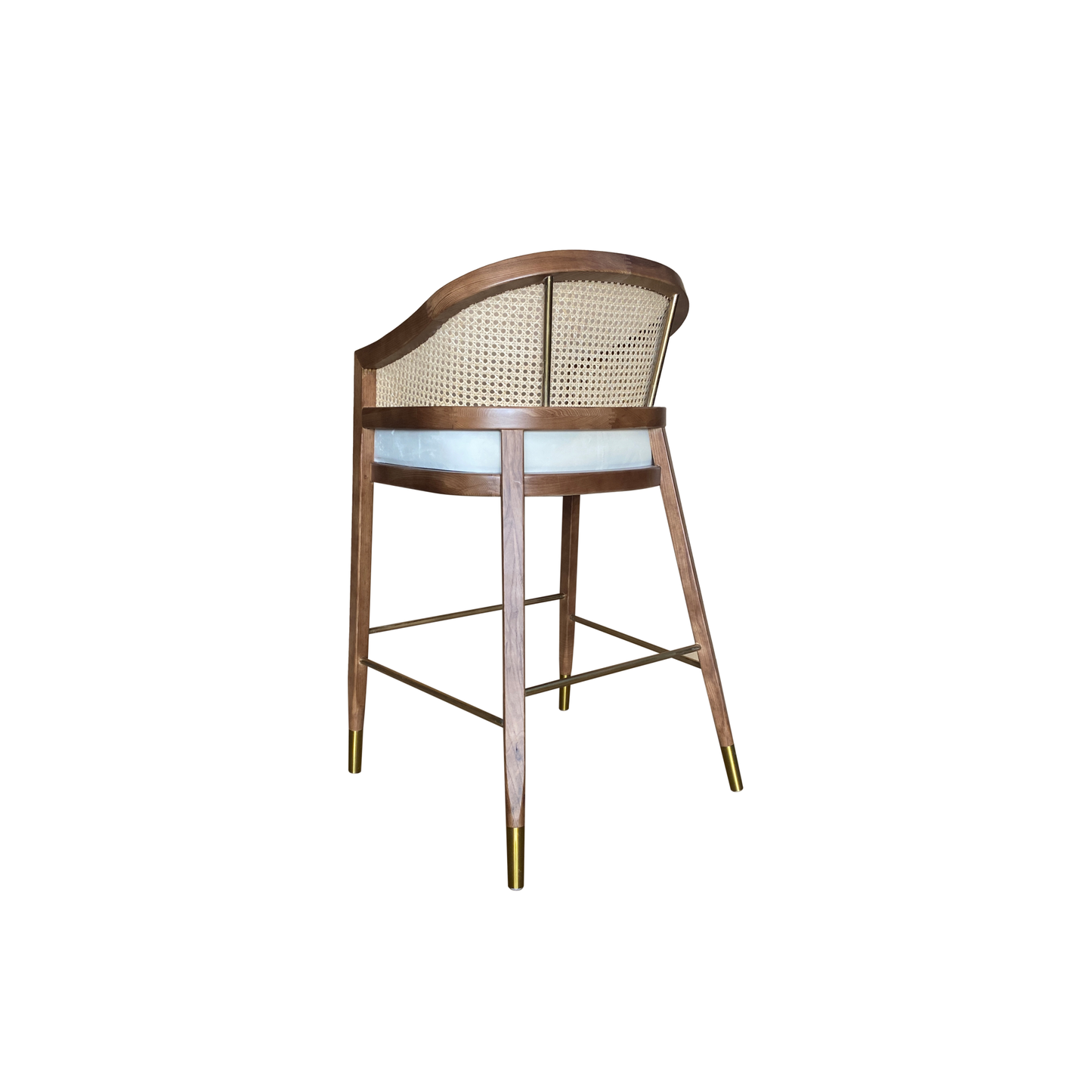 MAVA Modern Rattan Bar Stool, Handmade Solid Wood Sleek Cane, Wicker, Brown