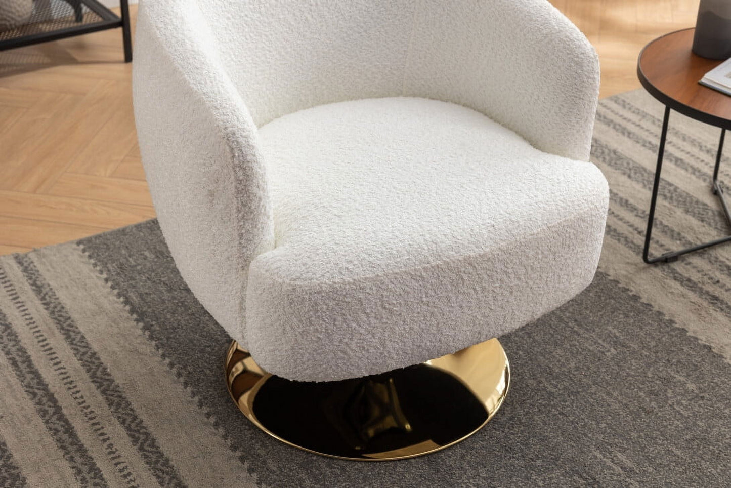 MAVA Accent Swivel Chair, Sofa Chairs with Gold Metal round Base,Home Office Chair for Hotel, Bedroom, Office, Lounge,White