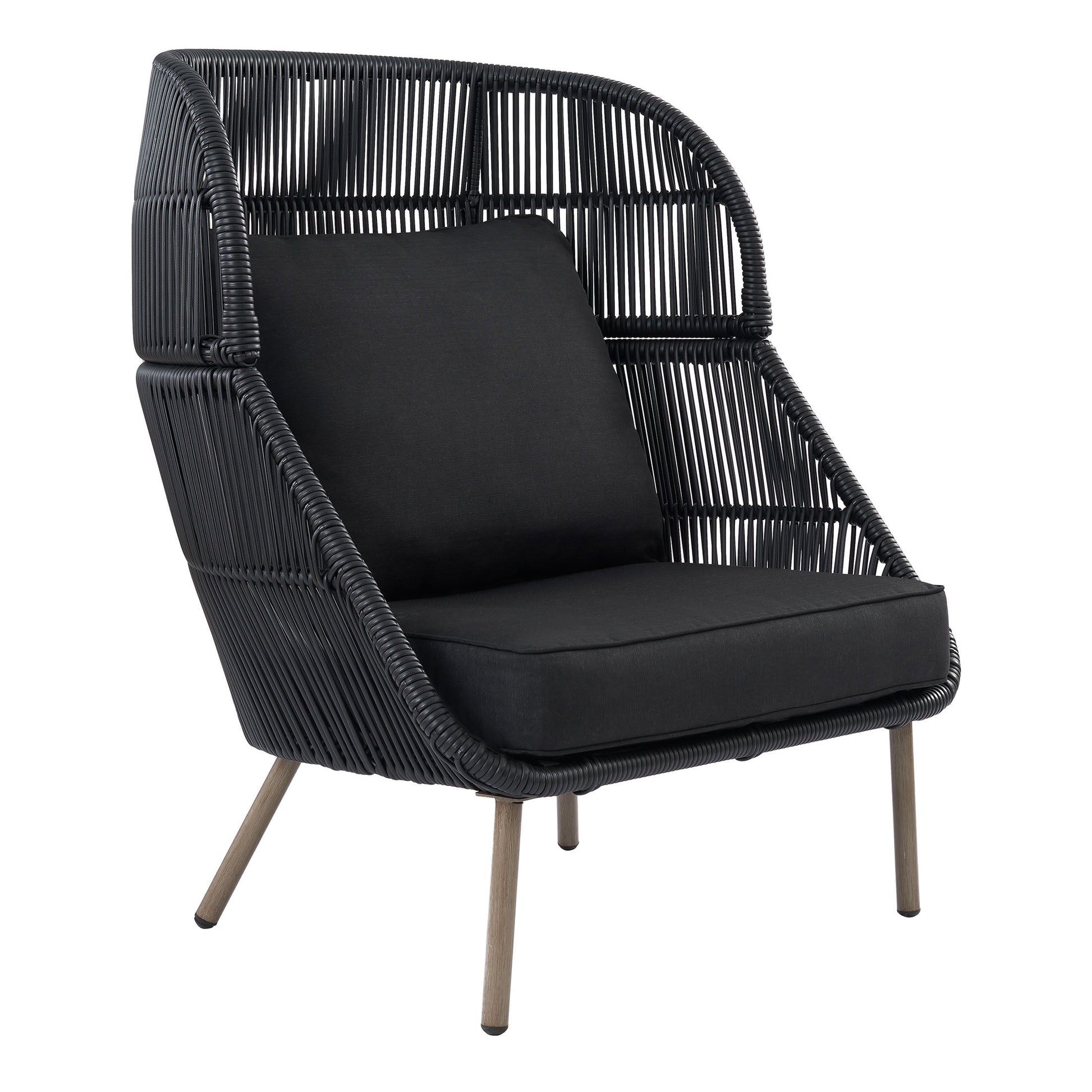 MAVA Wicker Outdoor Accent Chair with Cushions, Black