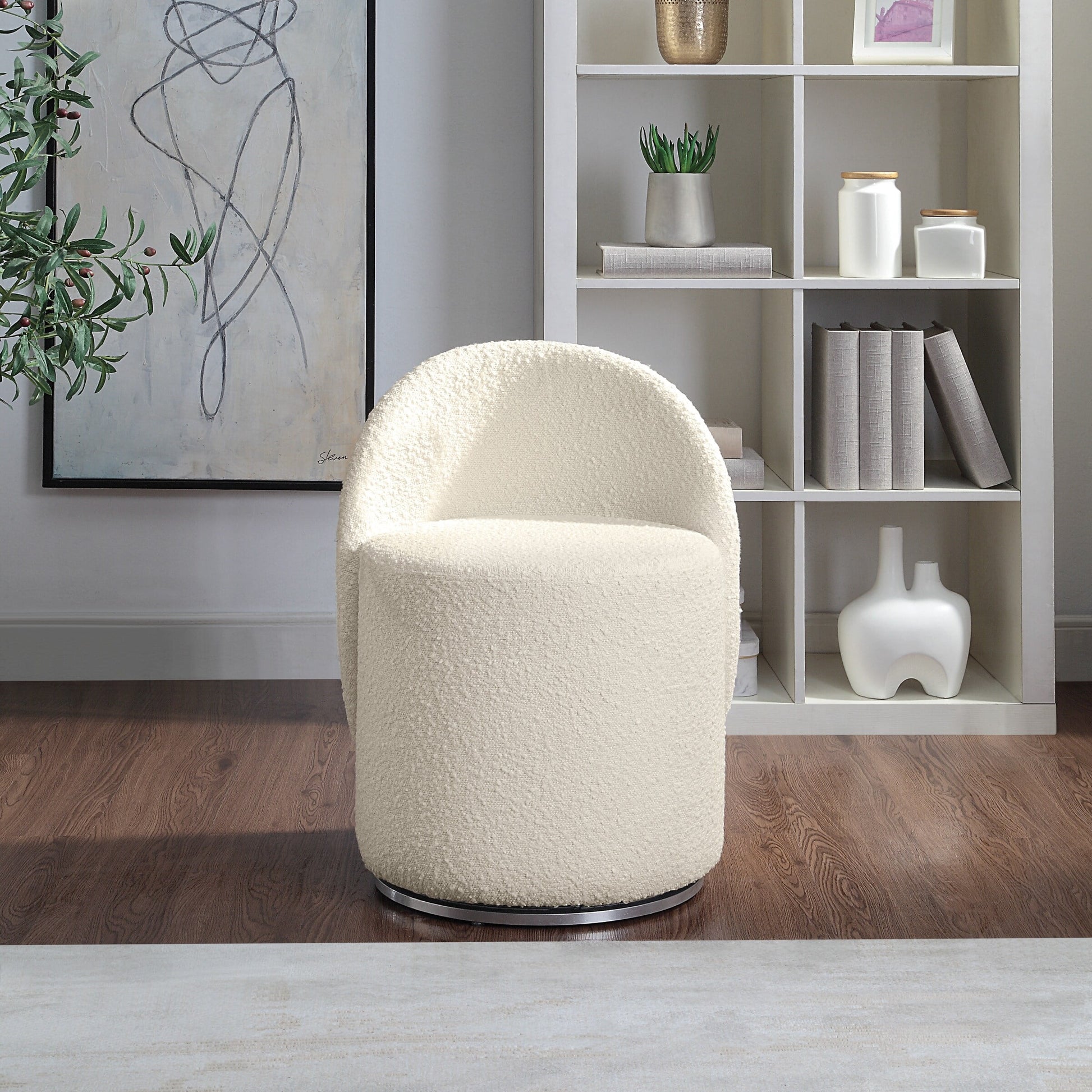 MAVA Fabric Swivel Vanity Chair in Textured Cream Fabric