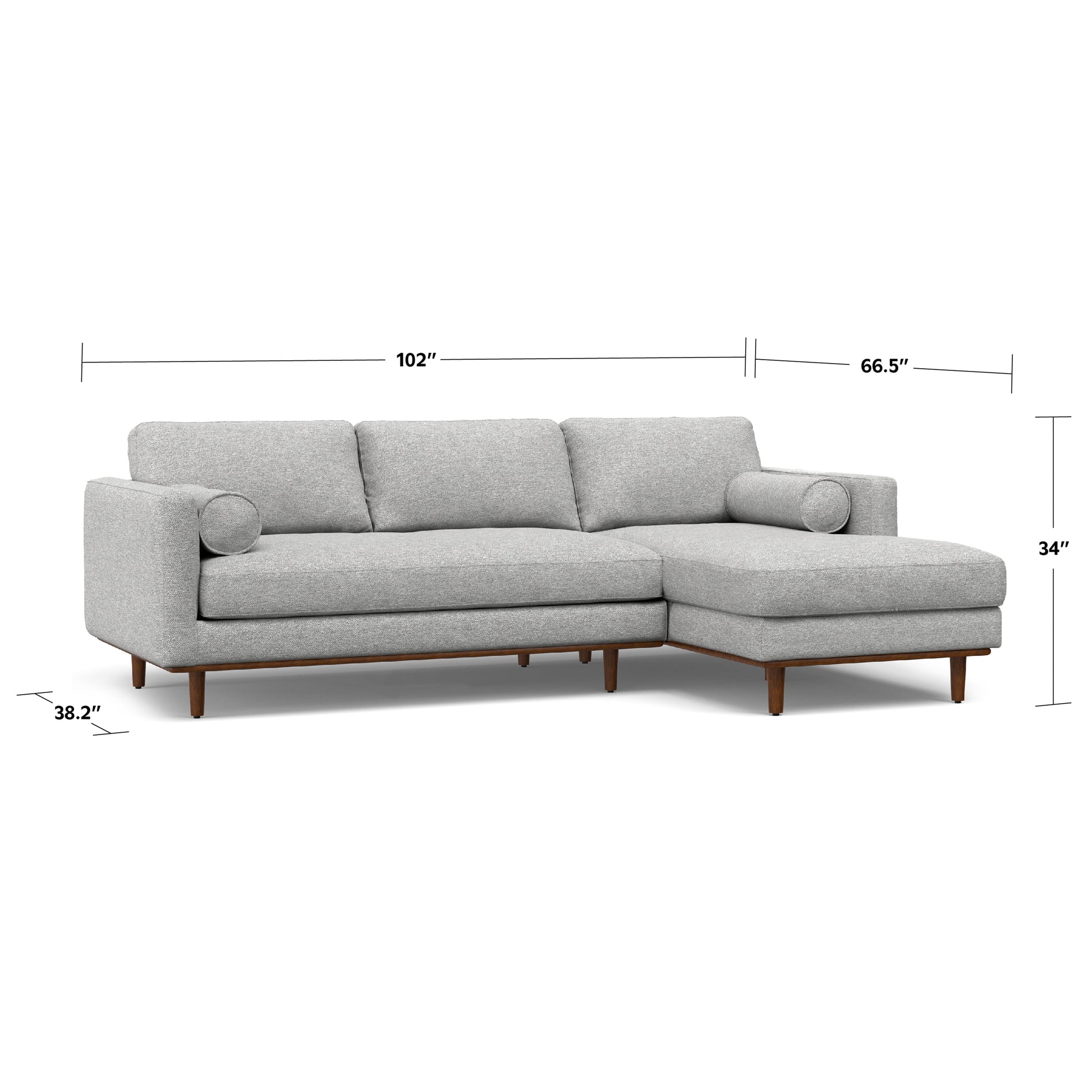 MAVA Mid Century Sectional 102 Inch Wide Sofa in Mist Grey Woven-Blend Fabric