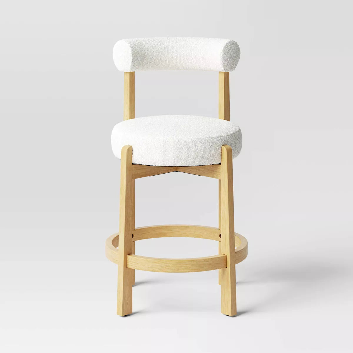 MAVA Upholstered and Wood Boucle Counter Height Barstool Cream - Threshold™: Round, Stained, Polyurethane Foam Filled