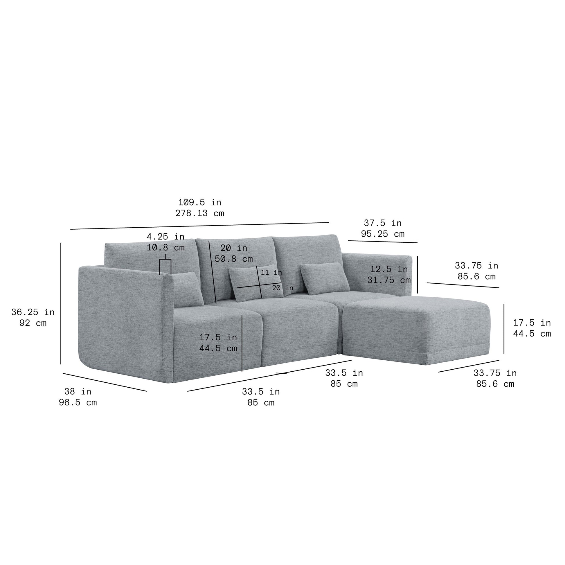 MAVA Modular Sectional Sofa with Ottoman by Drew Barrymore, Gray Fabric