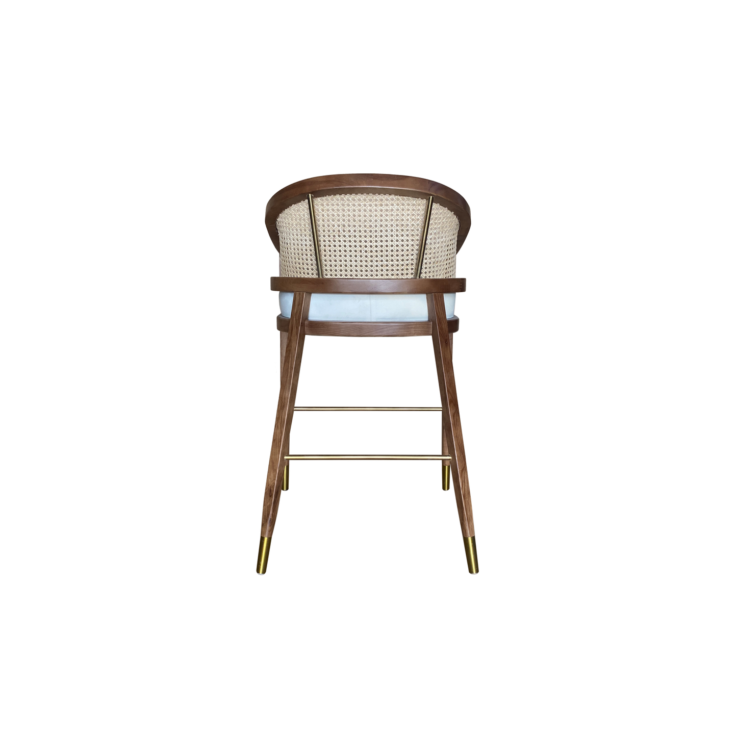 MAVA Modern Rattan Bar Stool, Handmade Solid Wood Sleek Cane, Wicker, Brown