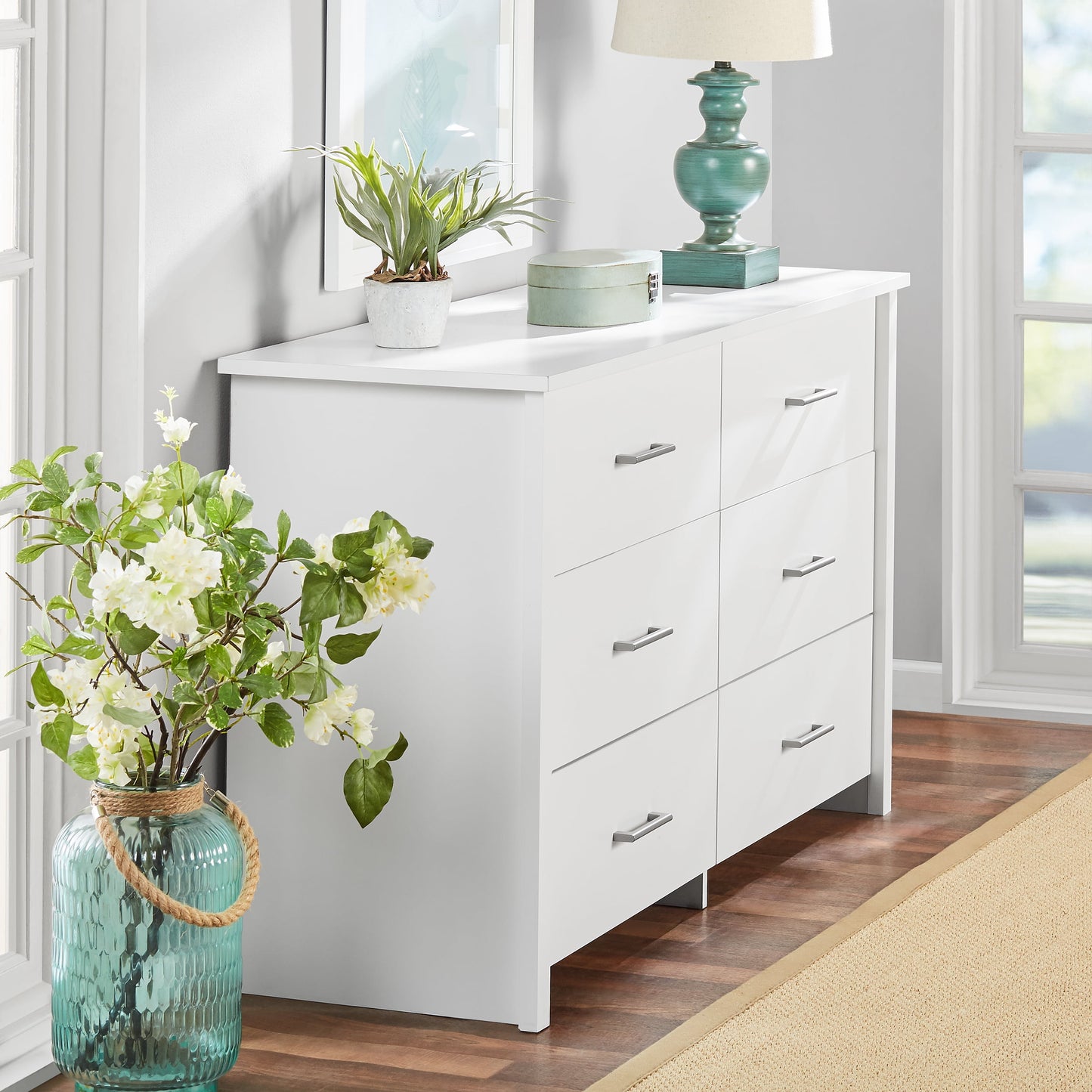 MAVA 6-Drawer Dresser, Soft White Finish