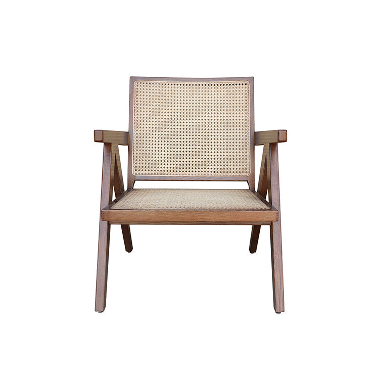 MAVA Modern Accent Chair, Rattan, Cane, Wicker, Handmade Ash Solid Wood, Brown