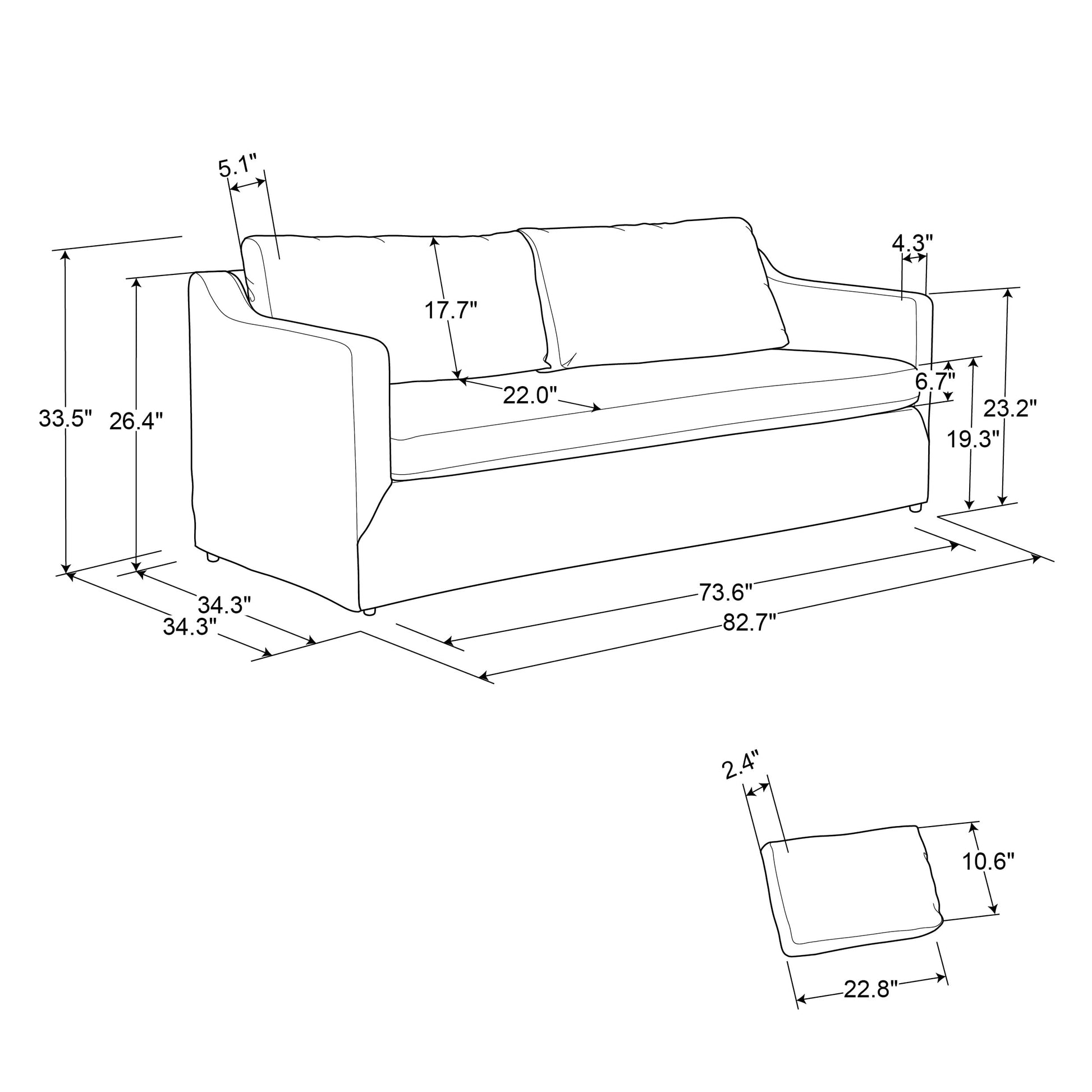 MAVA Farmhouse Slip-Cover Style Upholstered Sofa, Oatmeal Fabric