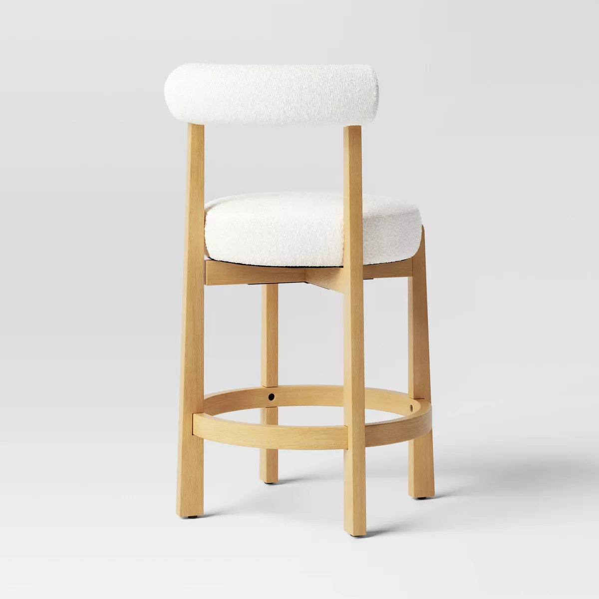 MAVA Upholstered and Wood Boucle Counter Height Barstool Cream - Threshold™: Round, Stained, Polyurethane Foam Filled