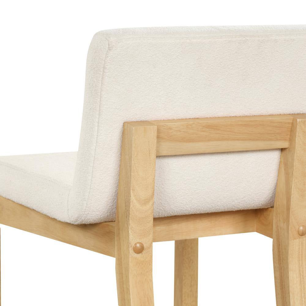 Gracie 24 In. Modern Counter Height Wood Bar Stool W/ Back, Textured Linen Upholstery, Cream Boucle/Warm Pine, Set of 4