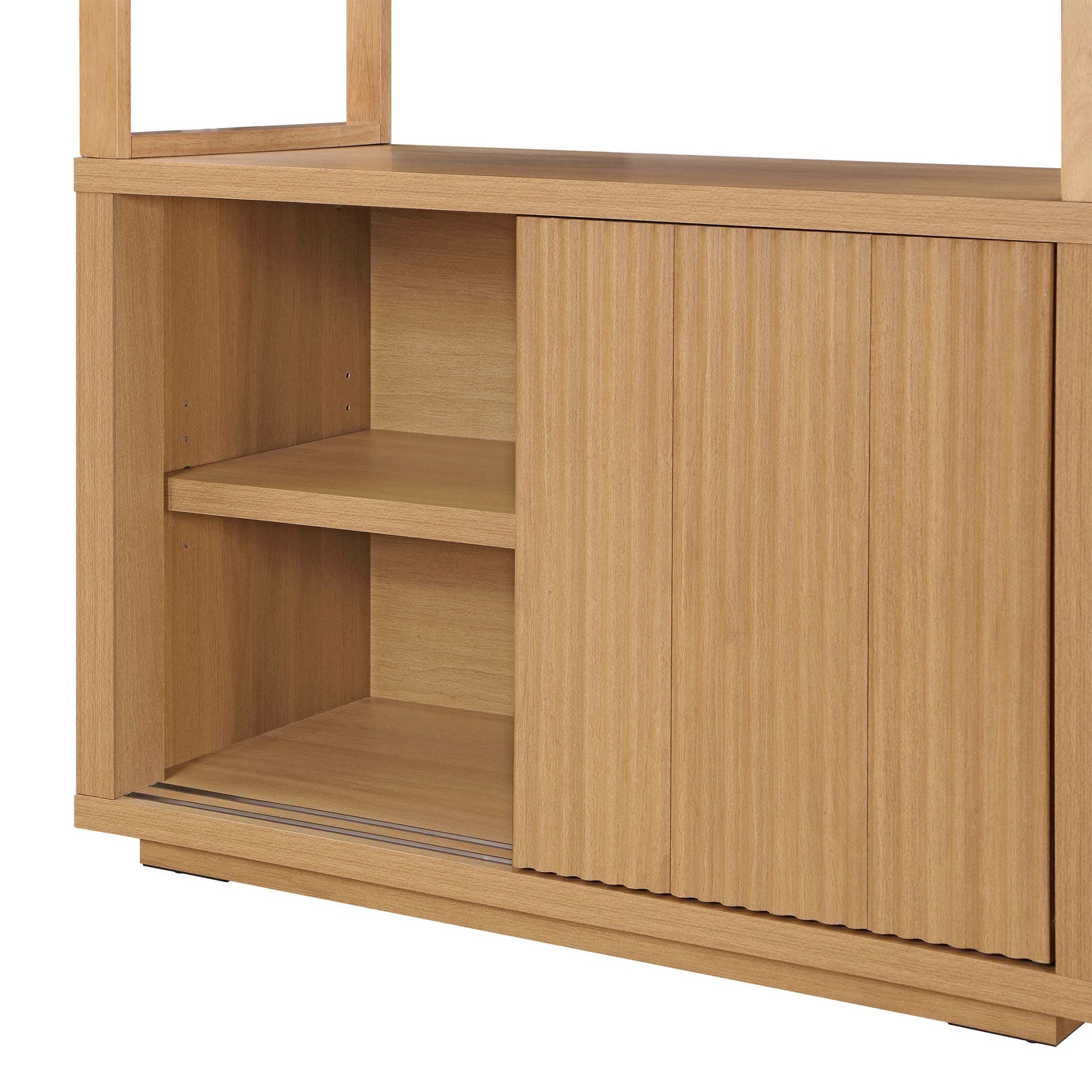 Fluted 3-Shelf Bookcase with Storage Cabinet by Drew Barrymore, Light Honey Wood Finish