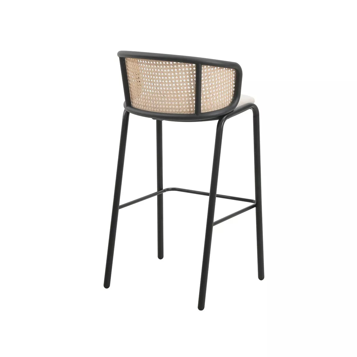 MAVA Mid-Century Modern Wicker Bar Stool with Fabric Seat and Black Powder Coated Steel Frame, Set of 2