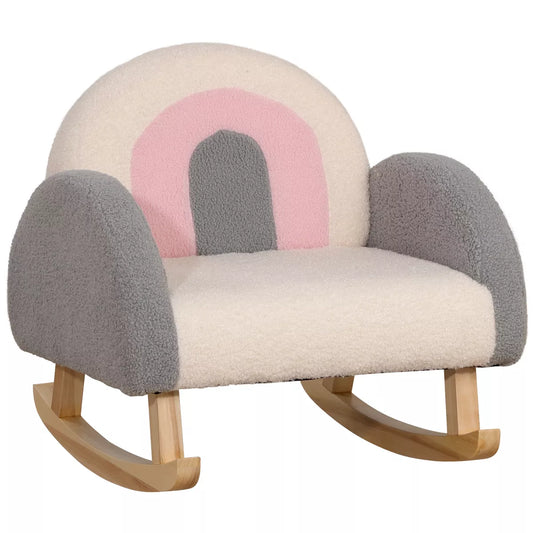 MAVA Kids Sofa, Rocking Toddler Sofa Chair with Solid Wooden Frame, Faux Lamb Fleece Fabric for Nursery, Kindergarten, Playroom, Bedroom