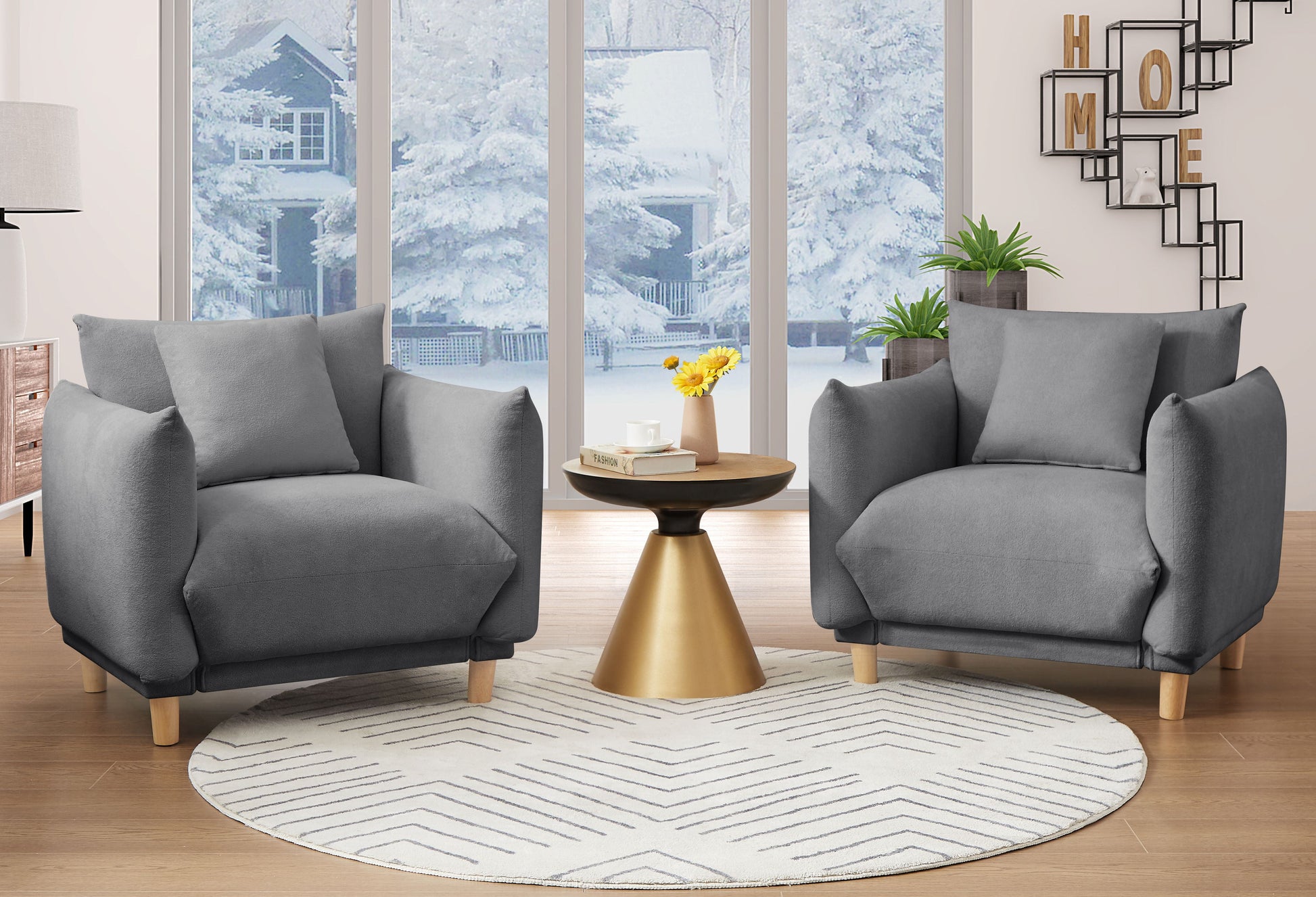 Oversize Accent Chairs for Living Room,Comfy Towelling Fabric Upholstered Armchair,Mid Century Modern Reading Arm Chair Single Sofa Chair with Solid Wood Legs for Living Room Bedroom Playroom,Gray