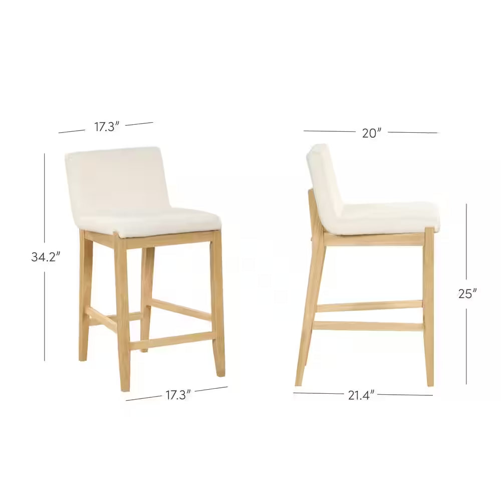 Gracie 24 In. Modern Counter Height Wood Bar Stool W/ Back, Textured Linen Upholstery, Cream Boucle/Warm Pine, Set of 4