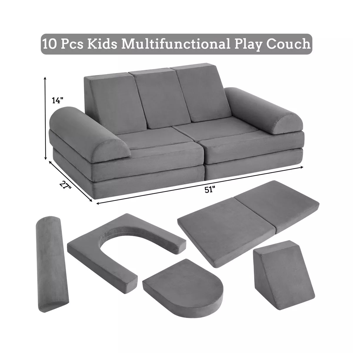 MAVA 10PCS Modular Kids Play Couch for Playroom Kids Modular Couch, Convertible Foam Couch Kids Play Set for Creative Play, Modular Couch for Kids