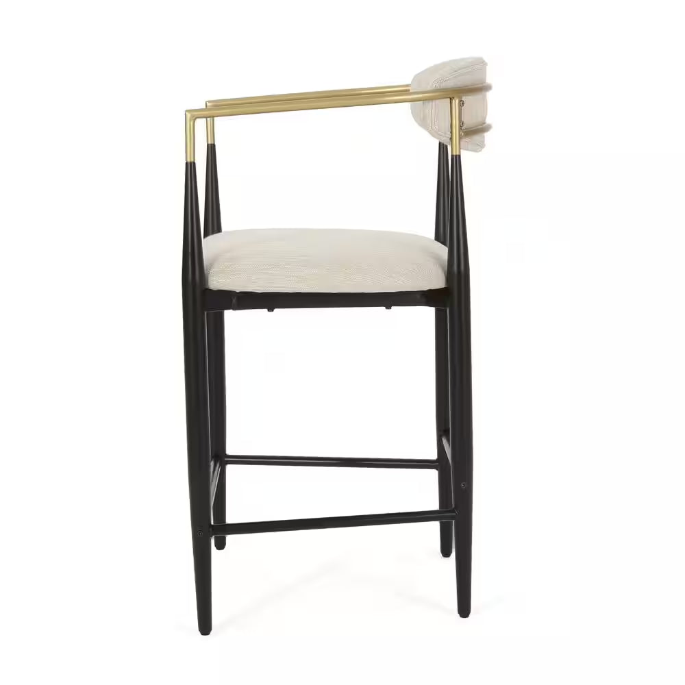 MAVA 37.25 In. Low Back Beige and Black Wood Counter Stool (Set of 2) Extra Tall