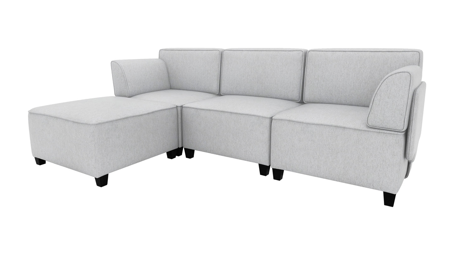 4-Piece Modular Sectional Sofa with Ottoman, Light Gray