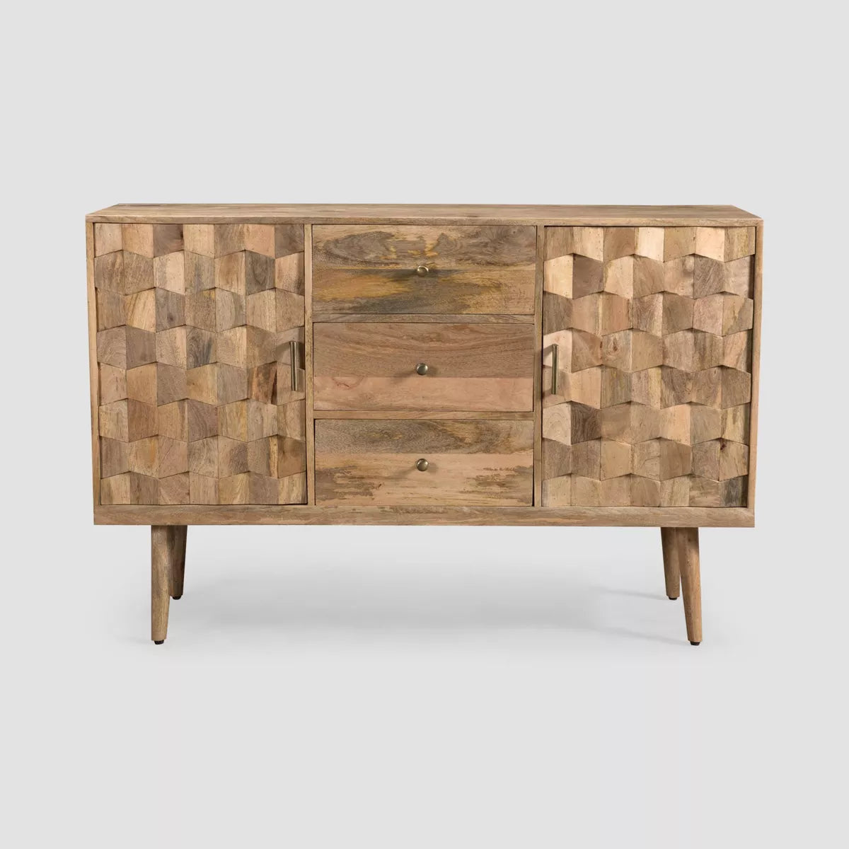 MAVA Mid-Century Modern 3 Drawer Sideboard Natural - Christopher Knight Home: Mango Wood Buffet Table, 2 Doors