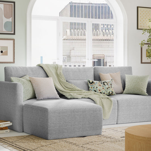 MAVA Modular Sectional Sofa with Ottoman by Drew Barrymore, Gray Fabric