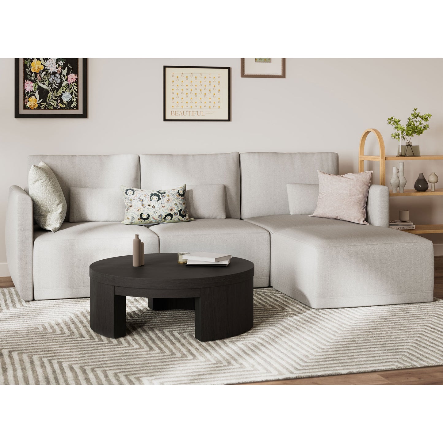 MAVA Modular Sectional Sofa with Ottoman by Drew Barrymore, Gray Fabric