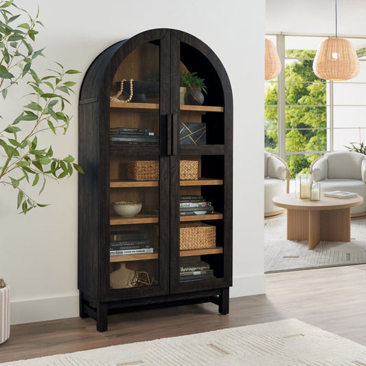 MAVA Solid Wood Frame Arc Cabinet, Black Finish