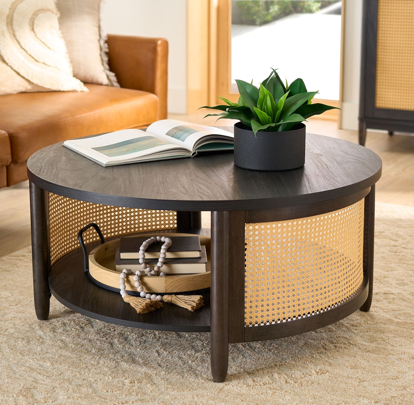 MAVA Caning Coffee Table, Light Honey Finish