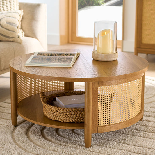 MAVA Caning Coffee Table, Light Honey Finish