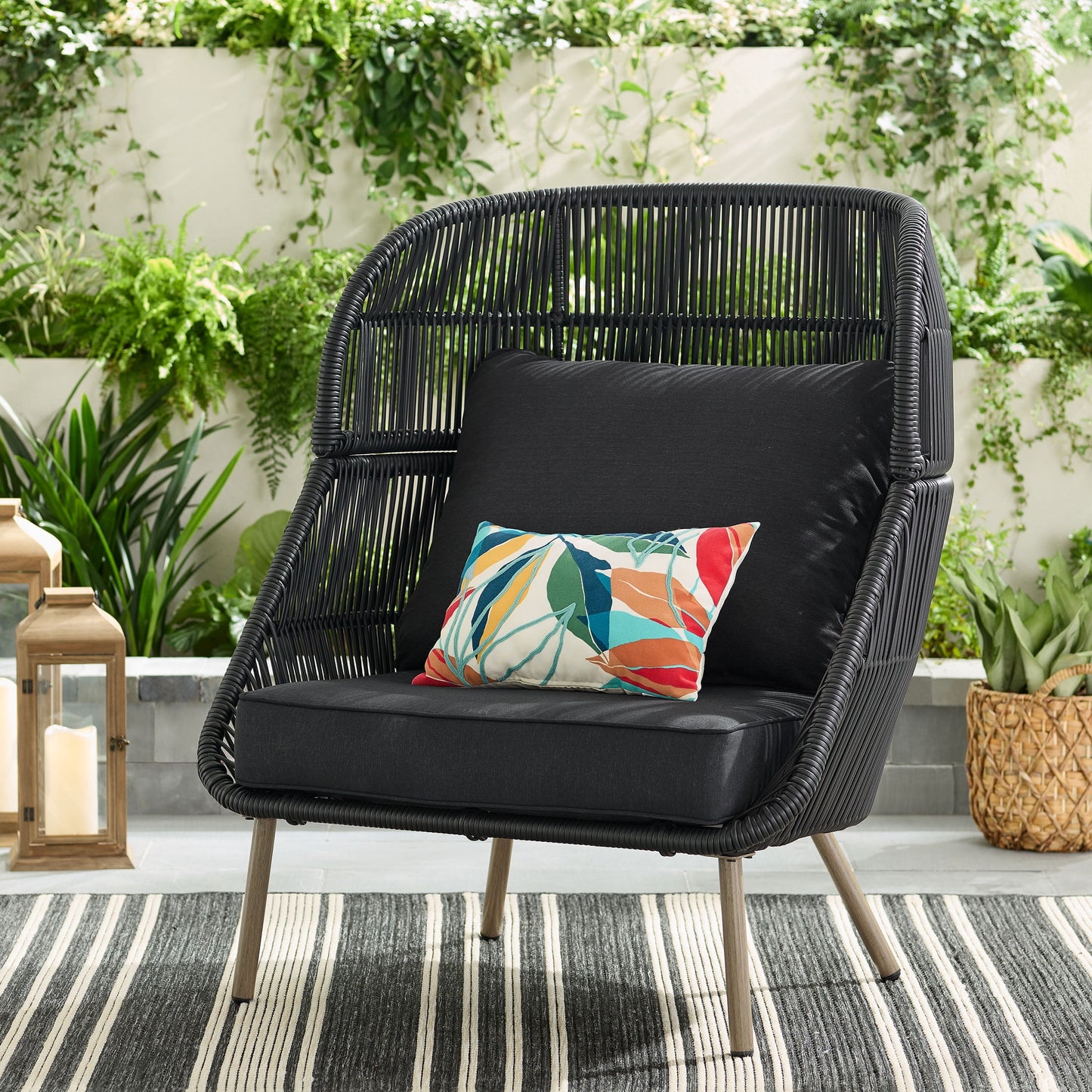 MAVA Wicker Outdoor Accent Chair with Cushions, Black