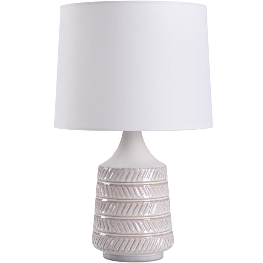 MAVA White and Beige Etched Ceramic Table Lamp with Shade 17"H