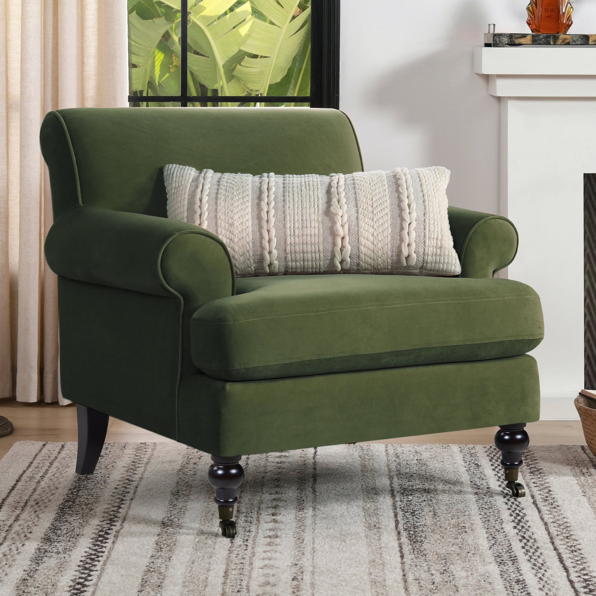 MAVA Arm Sofa Metal Casters Olive Green